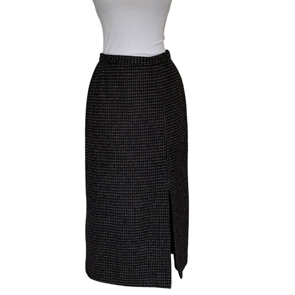 VTG PAUL STANLEY Wool Midi Maxi Pencil Skirt SZ 6 Black Geo Print Classic Career